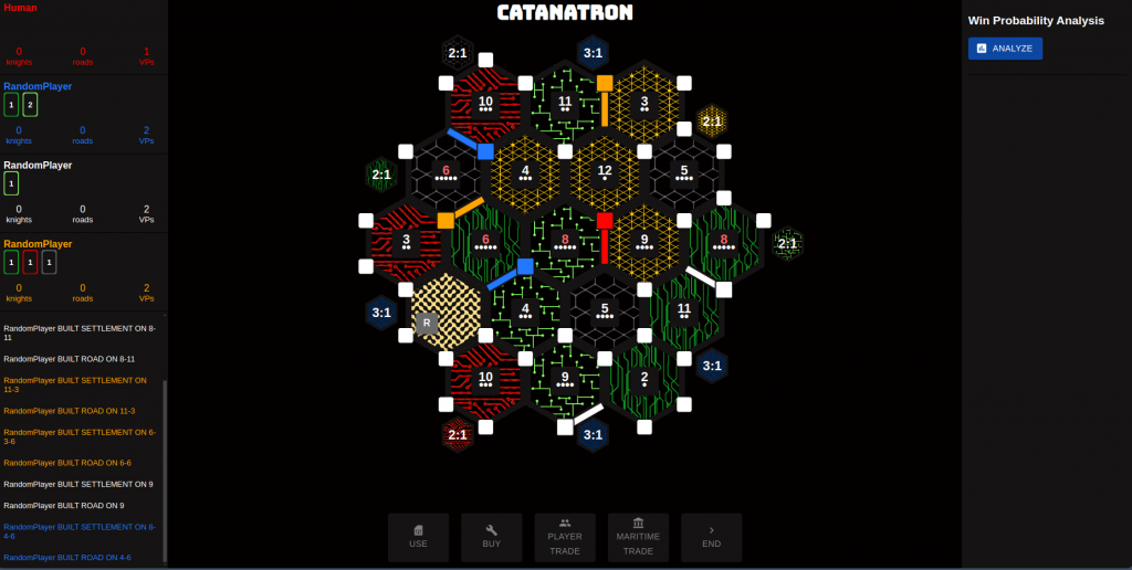 Catanatron user interface.