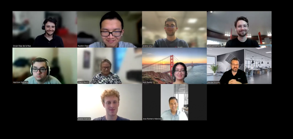 Screenshot of Zoom meeting between the Banary team, our coach, and our RTX liaisons.