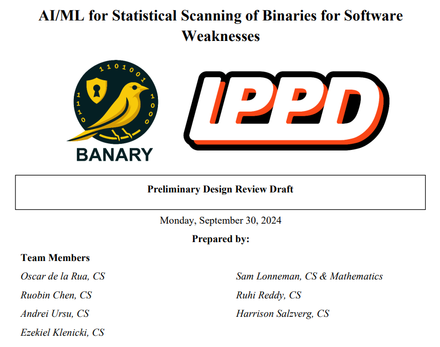 Title page of Banary's PDR Document